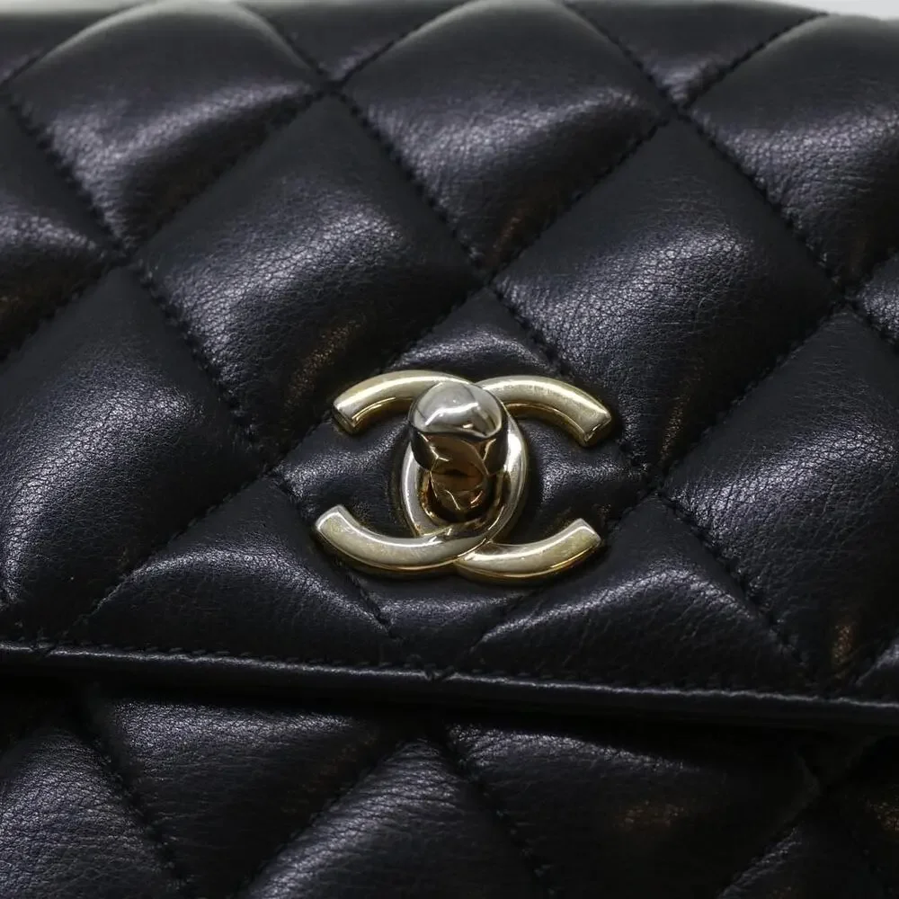 Chanel Matelasse Lambskin Turn Lock Chain Shoulder Bag Black